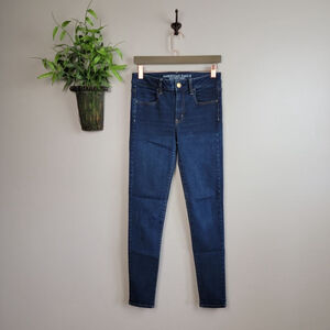 American Eagle Skinny Jeans Jegging Y2K Mid Rise Dark Wash Super Stretch AE 8